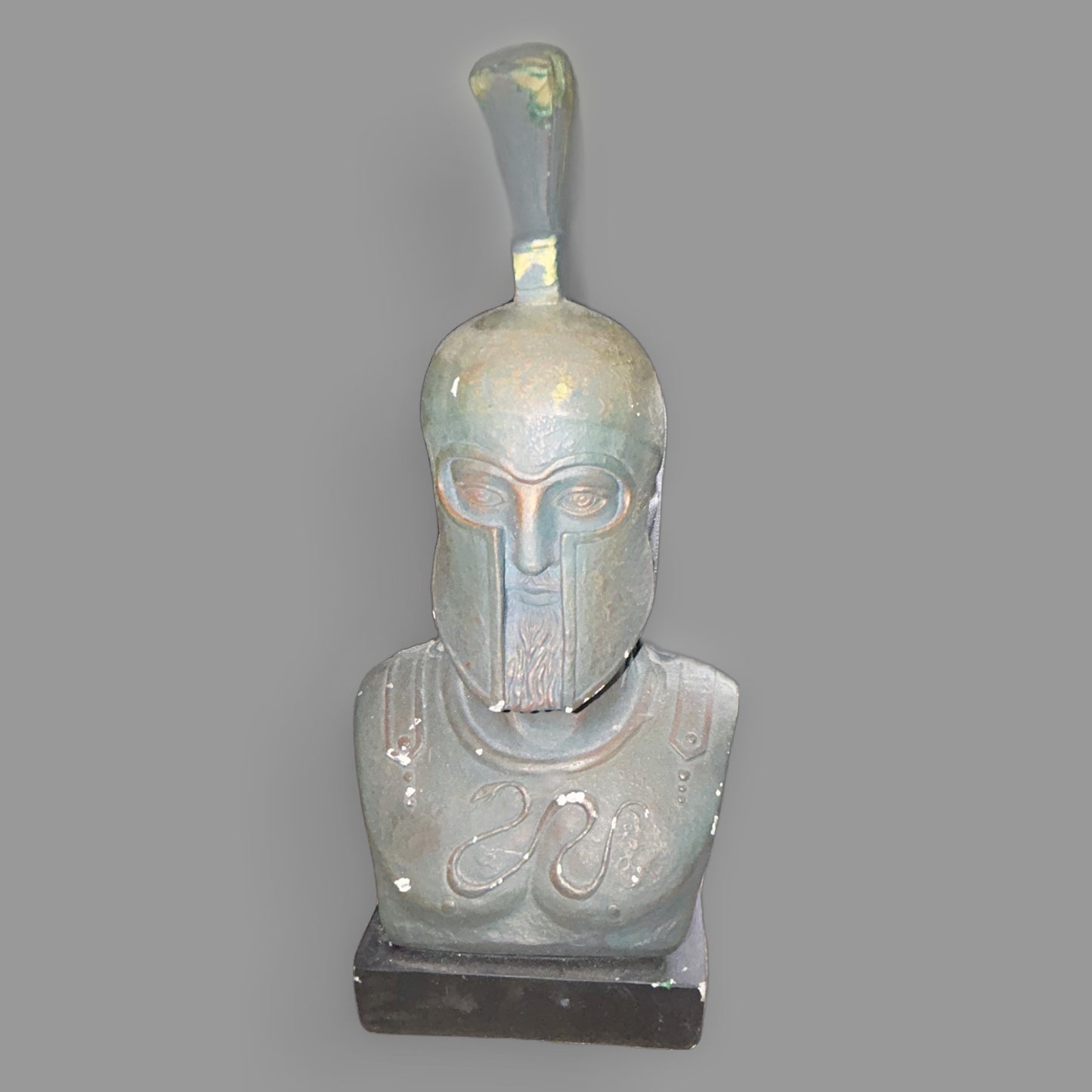 Spartan Warrior Bust — Weathered Greek-Style Statue — detail view