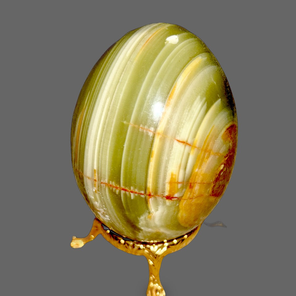 Green Onyx Egg — Banded Green Chalcedony, Polished, 314g — detail view