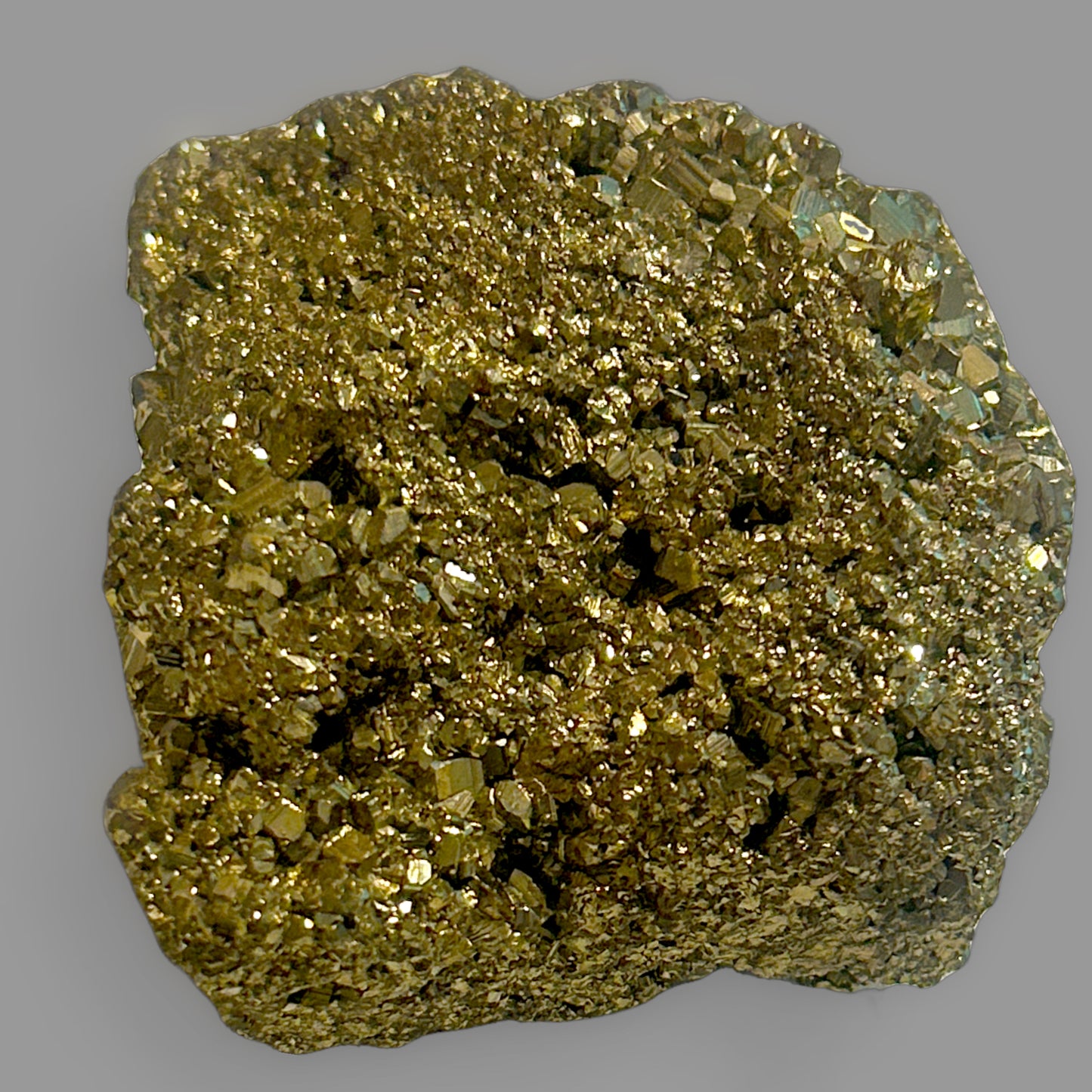 Pyrite Crystal Cluster — Cubic Habit, Brassy Metallic Luster, 381g — detail view