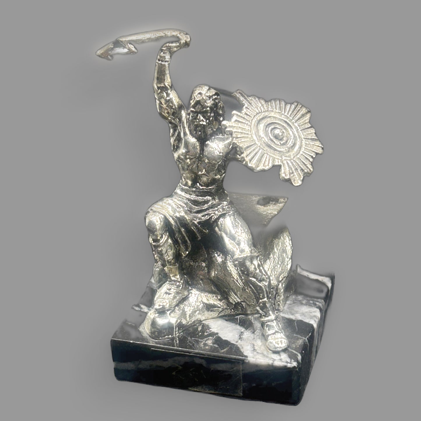 Silver Plated Zeus Figurine — Greek Mythology Seated God Statue — detail view