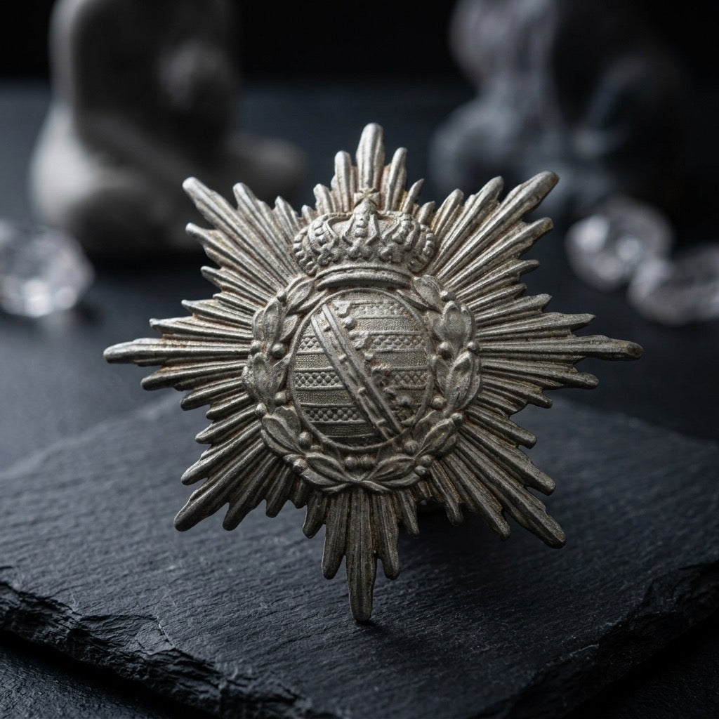 Imperial German Saxon Pickelhaube Star Wappen Badge — detail view