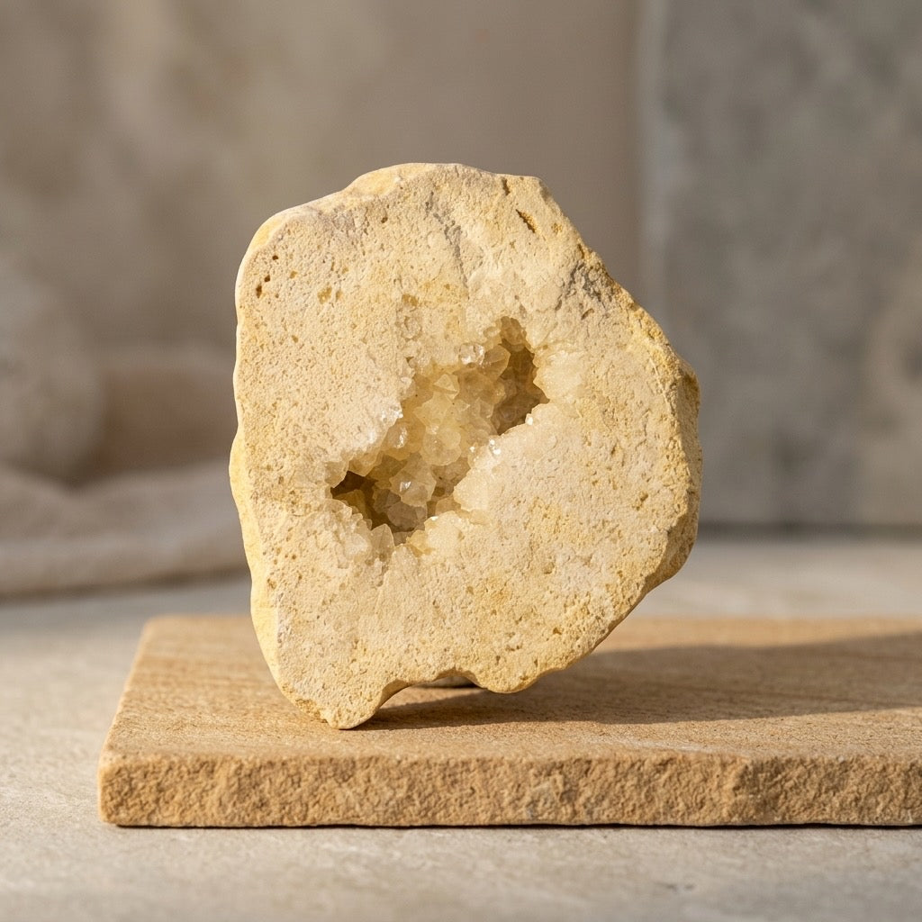 Keokuk Geode — Quartz Crystal Interior, Ancient Seabed Formation, 501g — main view
