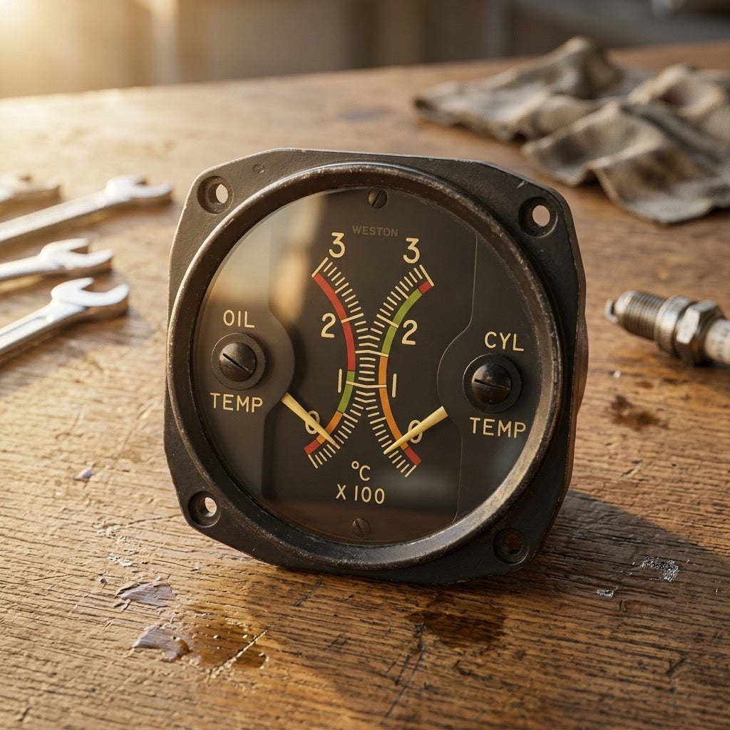 Weston Dual Oil & Cylinder Head Temperature Gauge — Vintage Aircraft Instrument — main view