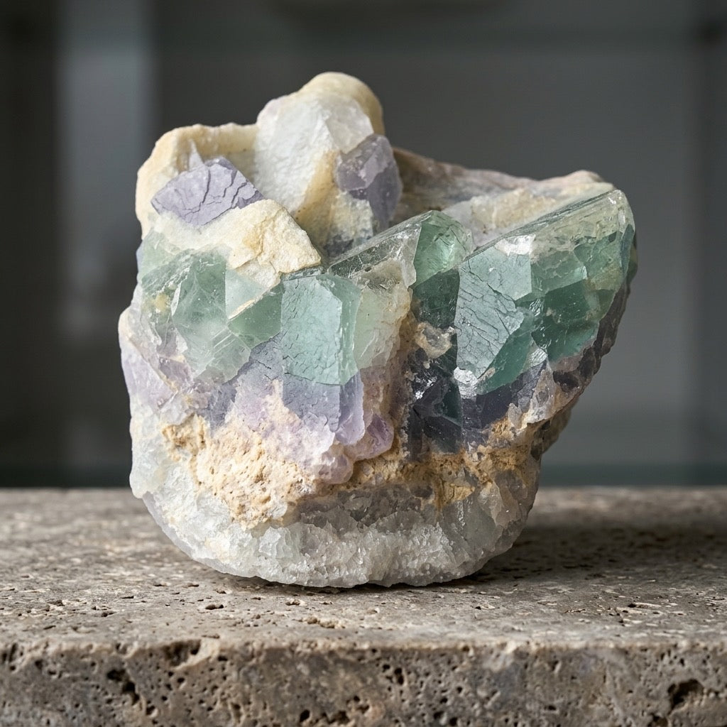 Fluorite Crystal Specimen — Banded Purple, Green & Blue, 1.14 lbs — detail view
