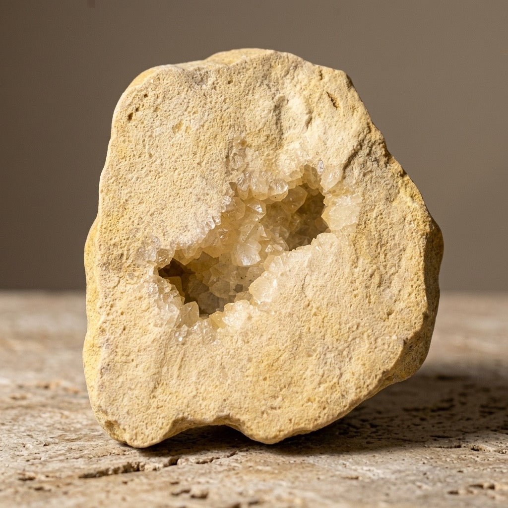 Keokuk Geode — Quartz Crystal Interior, Ancient Seabed Formation, 501g — detail view