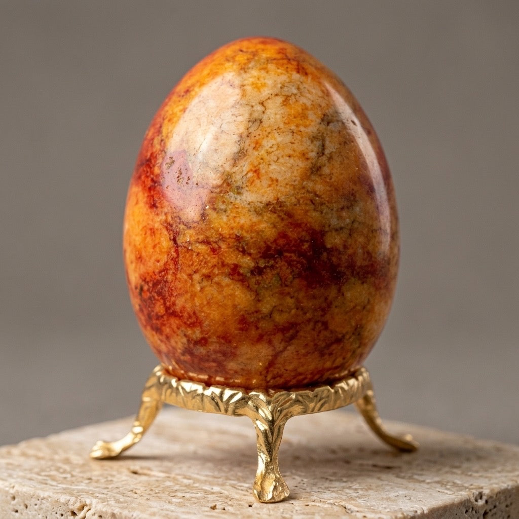 Red & Amber Marble Stone Egg — Warm Mottled Tones, Polished, 148g — main view