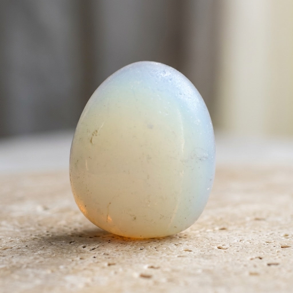 Opalite Glass Egg — Man-Made Iridescent Glass, Luminous Milky Glow, 102g — main view