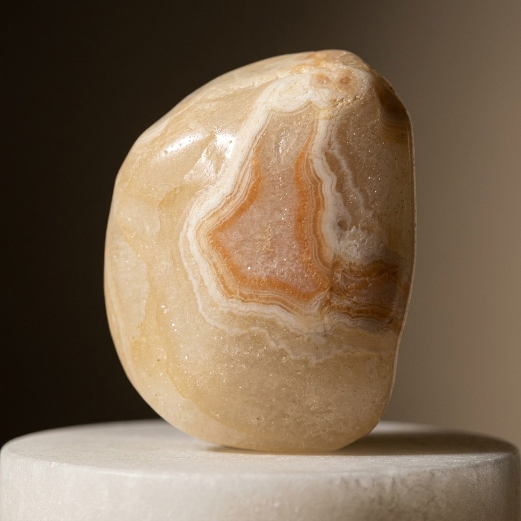 Lake Superior Agate — Iron-Banded Fortification Pattern, Glacial Tumbled, 155g — detail view