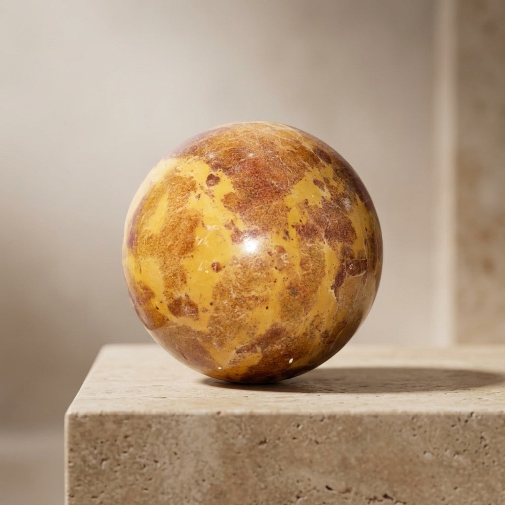 Polished Jasper Sphere — Warm Golden Yellow & Brown, 649g (1.43 lb) — main view