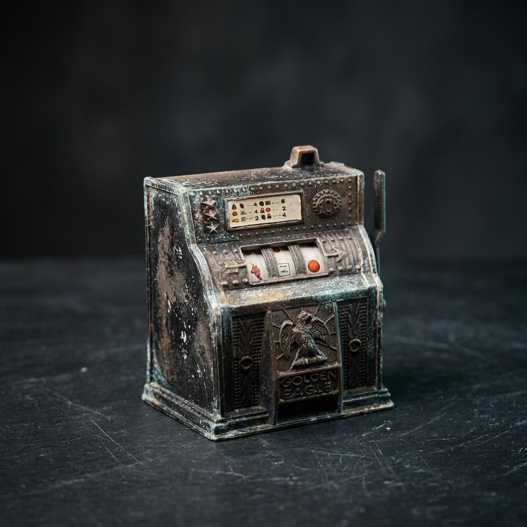Vintage “Golden Eagle” Die-Cast Slot Machine Pencil Sharpener — Bronze Finish — detail view