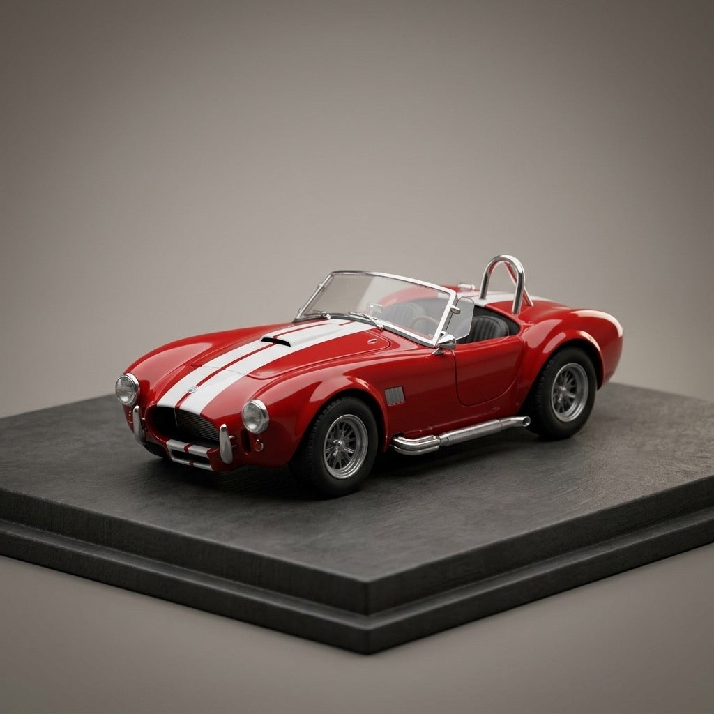 Maisto 1:24 Shelby Cobra 427 S/C Diecast — Red with White Stripes, Opening Hood — main view