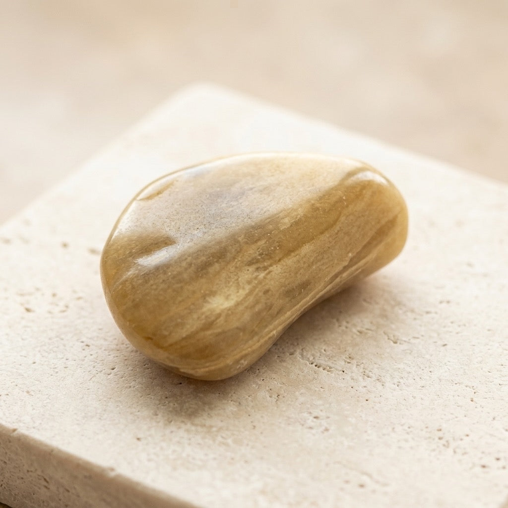Petrified Wood Worry Stone — Polished Fossil Touchstone, Earth Tones, 33g — detail view