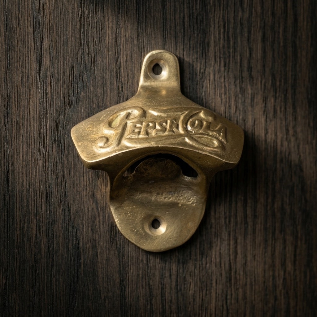 Pepsi-Cola Brass Wall-Mount Bottle Opener — Vintage Advertising Hardware — main view