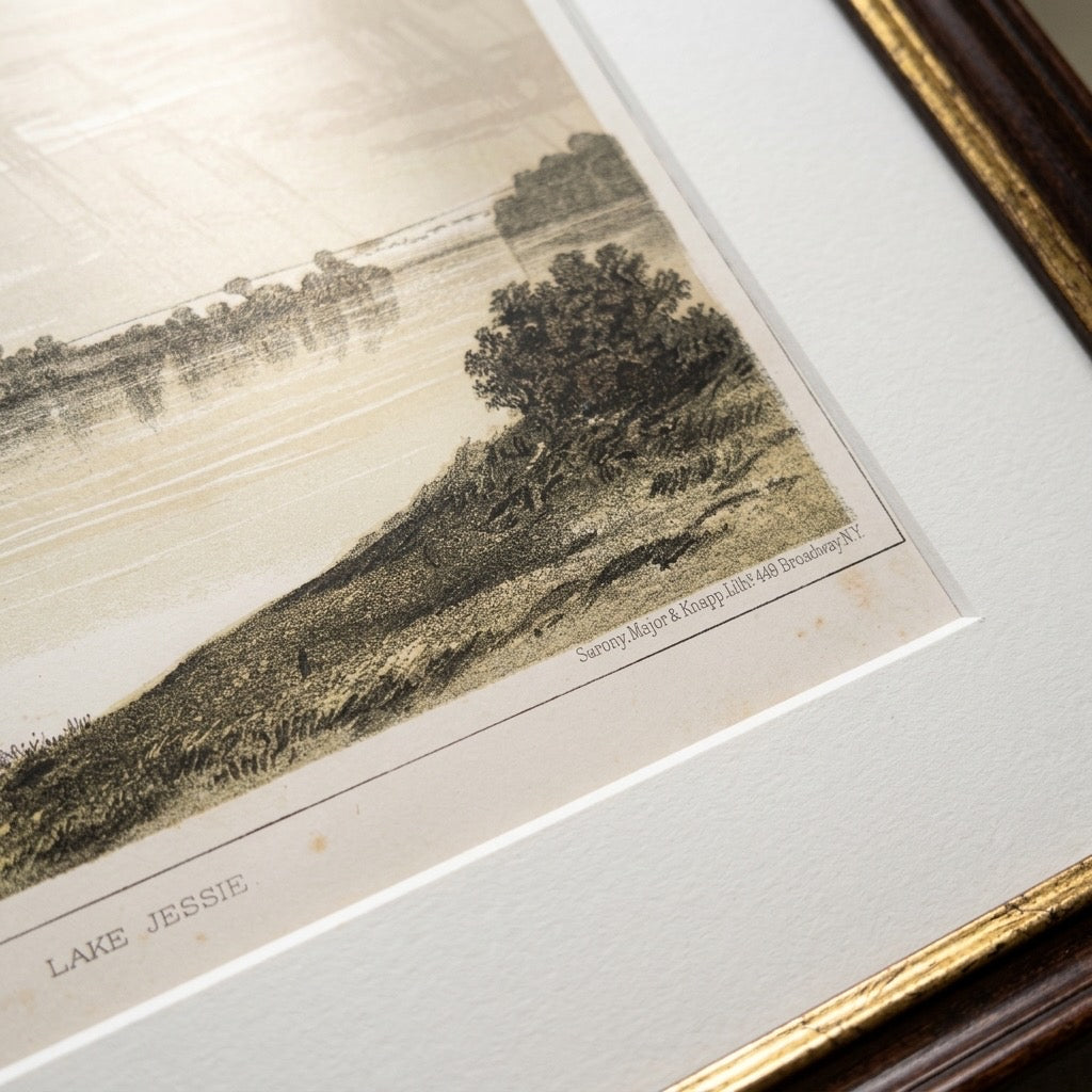 Antique U.S. Pacific Railroad Surveys Lake Jessie Lithograph Print — FITF-0006 — detail view