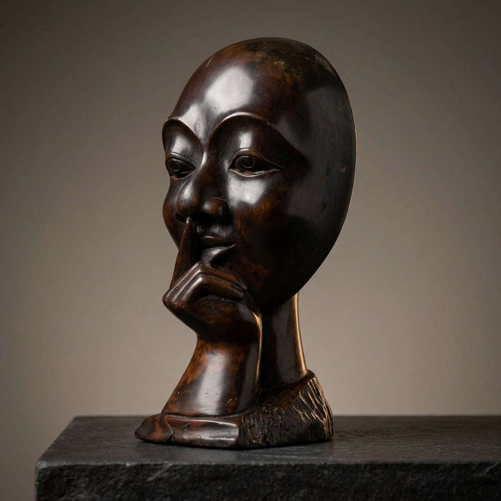 Abstract Silence Face Statue — Sculptural Decor — detail view