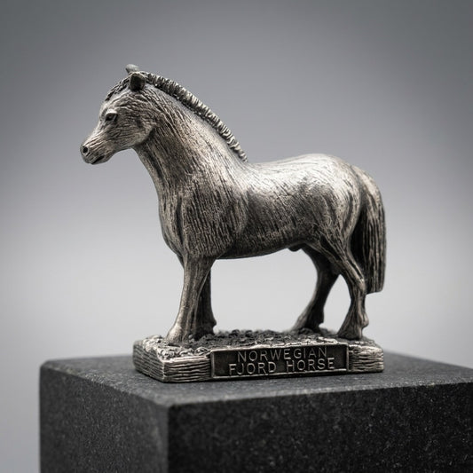 Norwegian Fjord Horse Metal Figurine — Scandinavian Breed Collectible — main view