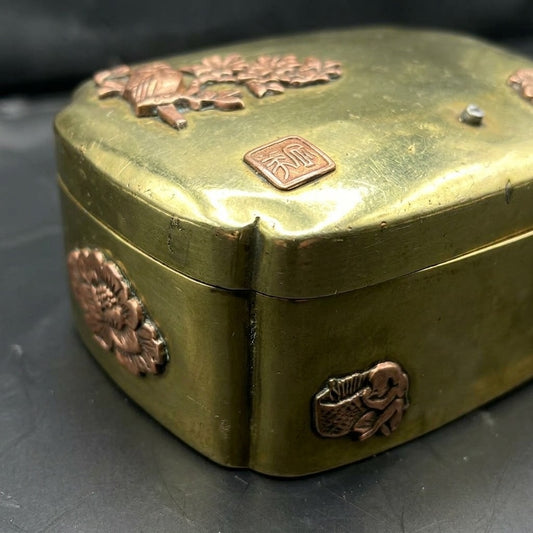 Antique Japanese Brass & Copper Mixed-Metal Trinket Box — main view