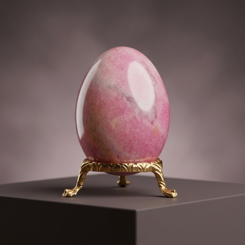 Rhodonite Stone Egg — Pink & Black Manganese Silicate, Polished, 167g — main view