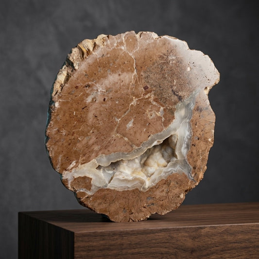 Thunderegg Half — Cut & Polished Interior, White Chalcedony Band, Brown Agate — main view