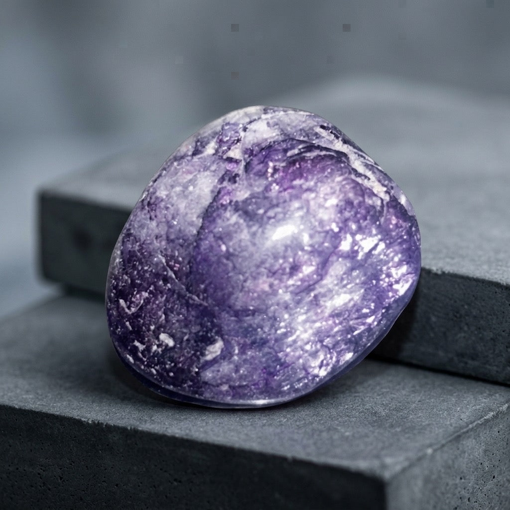 Chevron Amethyst Palm Stone — Dream Amethyst, Violet & White Banding, 23g — detail view