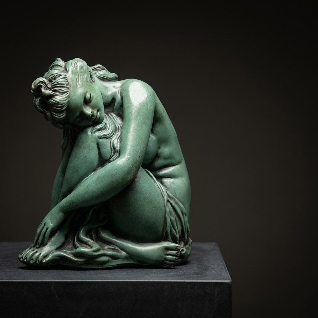 Verdigris Seated Nude Female Statue — main view