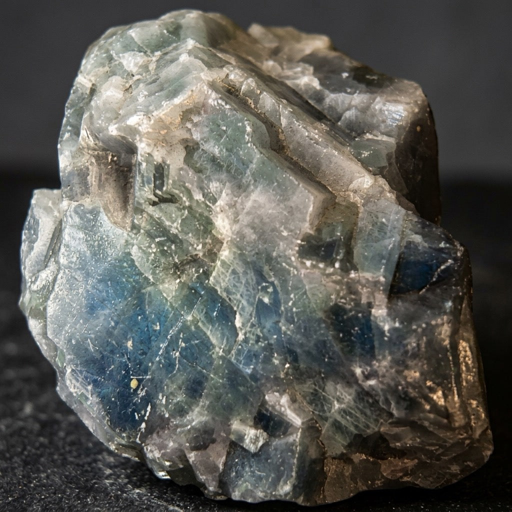 Blue Calcite Specimen — Pale Aqua, Waxy Luster, 328g — detail view