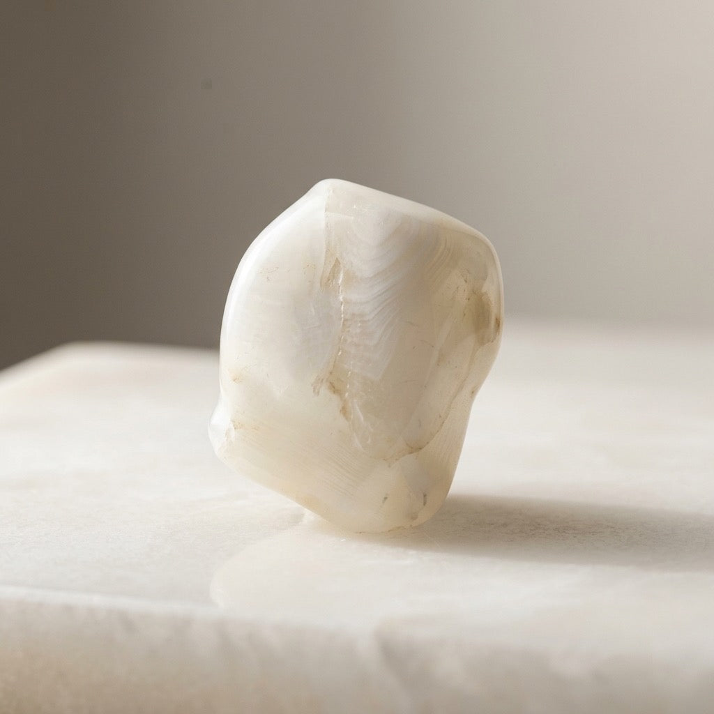 White Banded Agate Specimen — Layered Chalcedony, Milky & Translucent, 19g — detail view