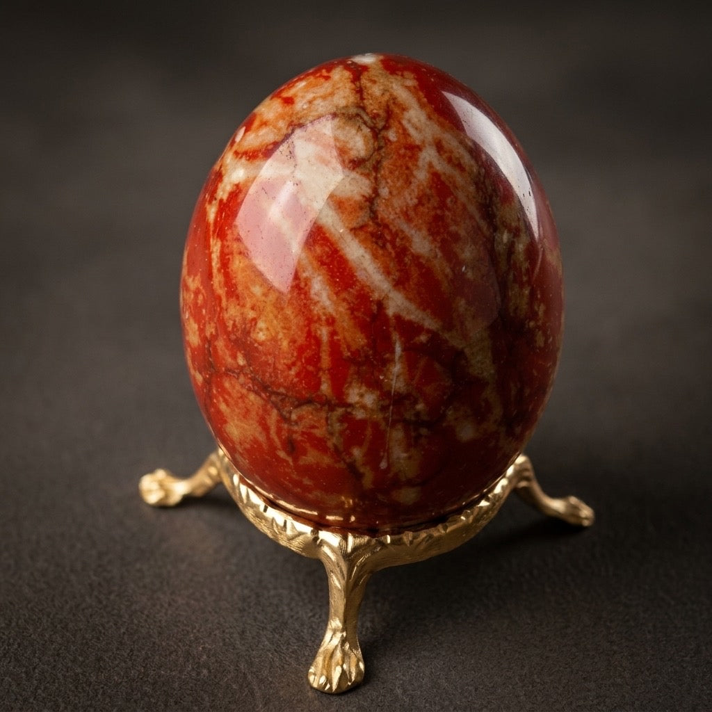 Red Jasper Egg — Deep Earthy Red, Iron-Rich Microcrystalline Quartz, 149g — detail view
