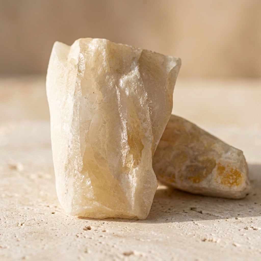 Honey Calcite Fragment Pair — Raw, Warm Amber Tones, 16g — detail view