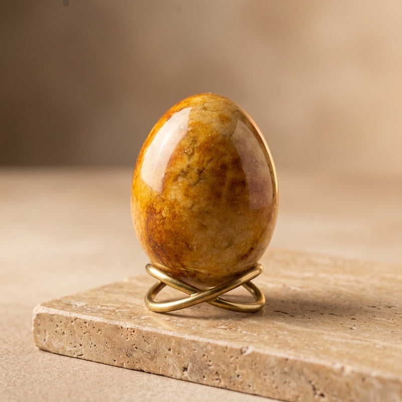 Amber & Cream Mottled Stone Egg — Warm Orange Tone, Vintage Piece, Polished — main view