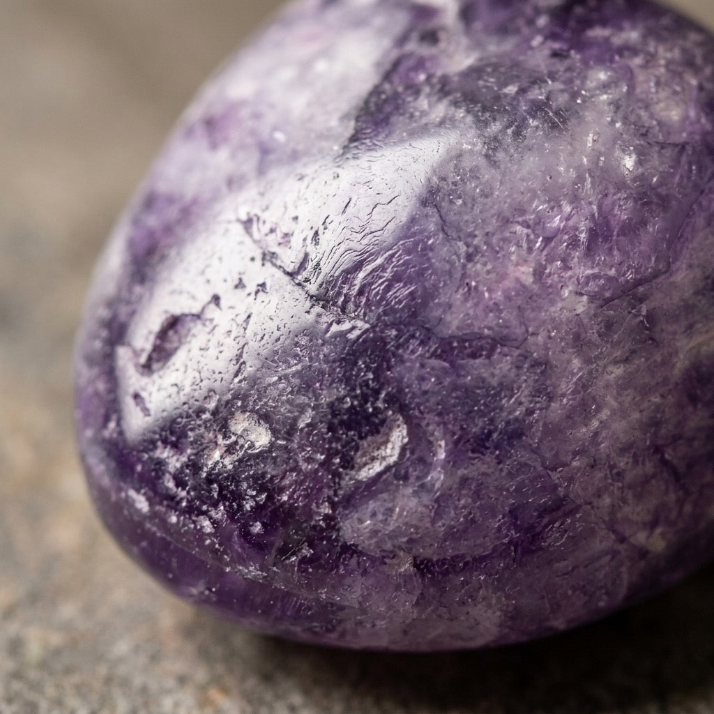 Chevron Amethyst Palm Stone — Dream Amethyst, Violet & White Banding, 23g — detail view