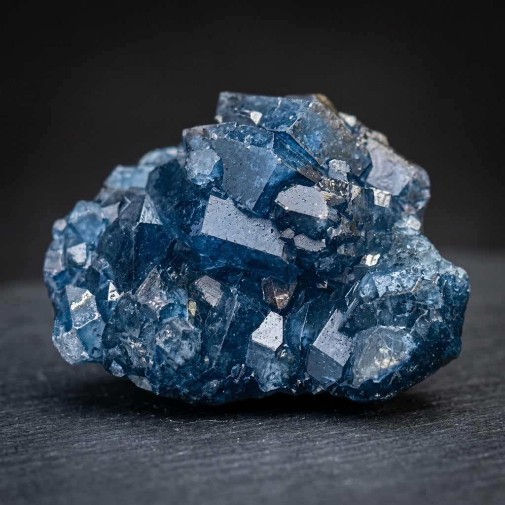 Blue Fluorite Crystal Cluster — “Blueberry” Indigo, Cubic Habit, 44g — detail view