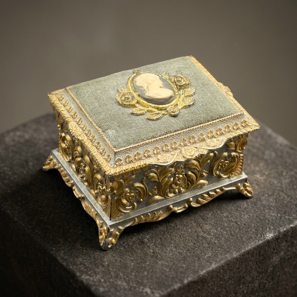 Vintage Sankyo Japan Metal Musical Jewelry Box — Wind-Up — main view