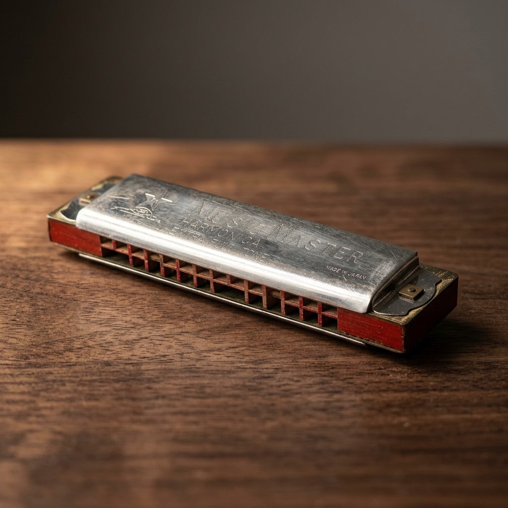 Music Master “Extra Full Tone” Vintage Harmonica — Made in Japan, Mid-Century — detail view