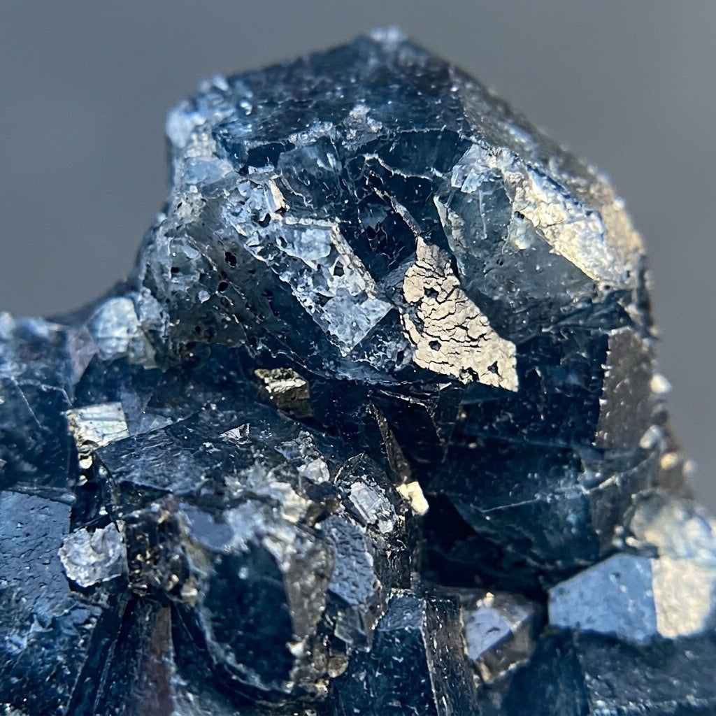 Blue Fluorite Crystal Cluster — “Blueberry” Indigo, Cubic Habit, 44g — detail view