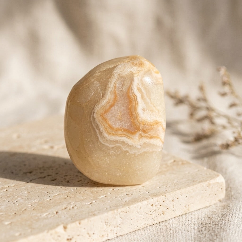 Lake Superior Agate — Iron-Banded Fortification Pattern, Glacial Tumbled, 155g — detail view