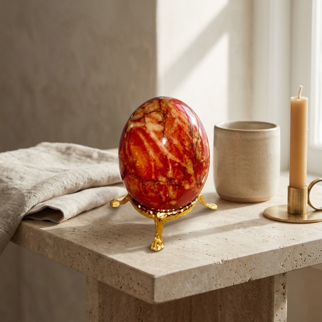 Red Jasper Egg — Deep Earthy Red, Iron-Rich Microcrystalline Quartz, 149g — detail view