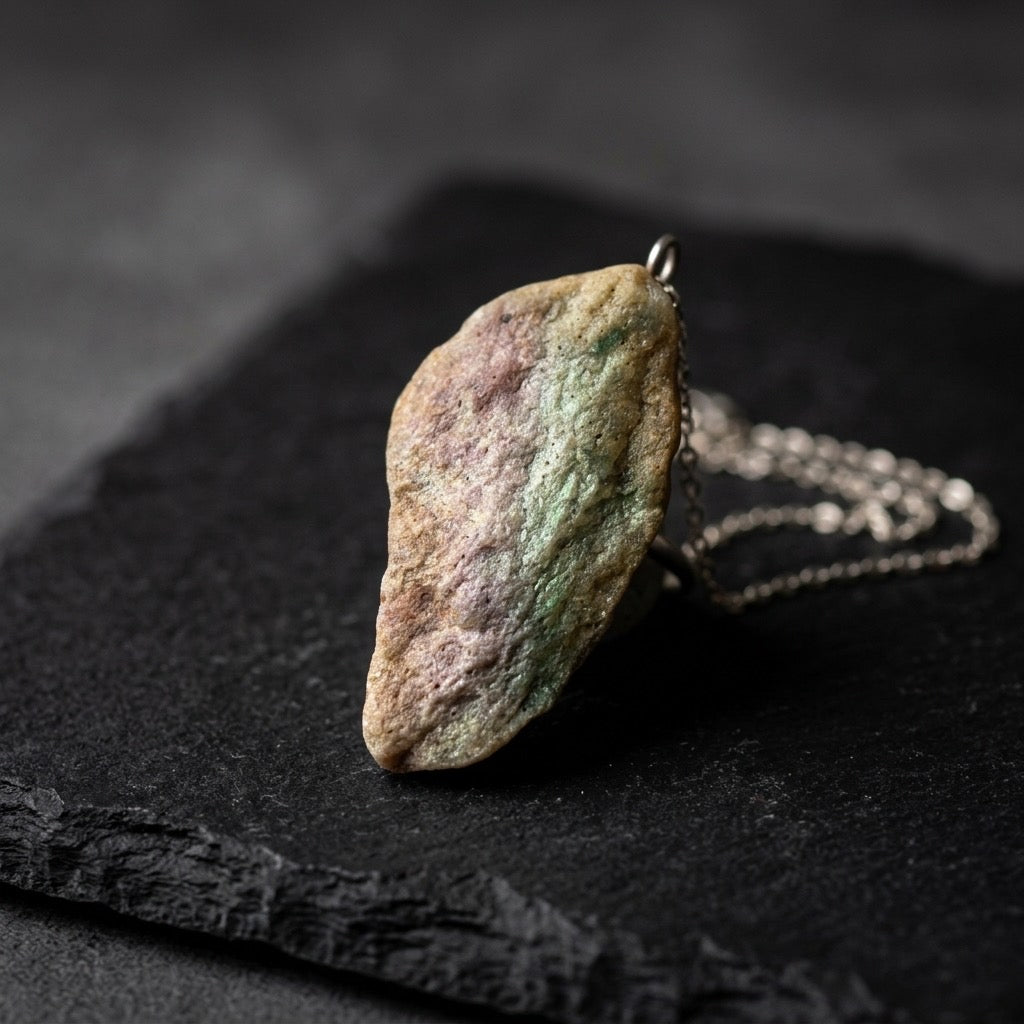 Atlantisite Polished Specimen — Serpentine & Stichtite, Green & Violet, 8g — detail view