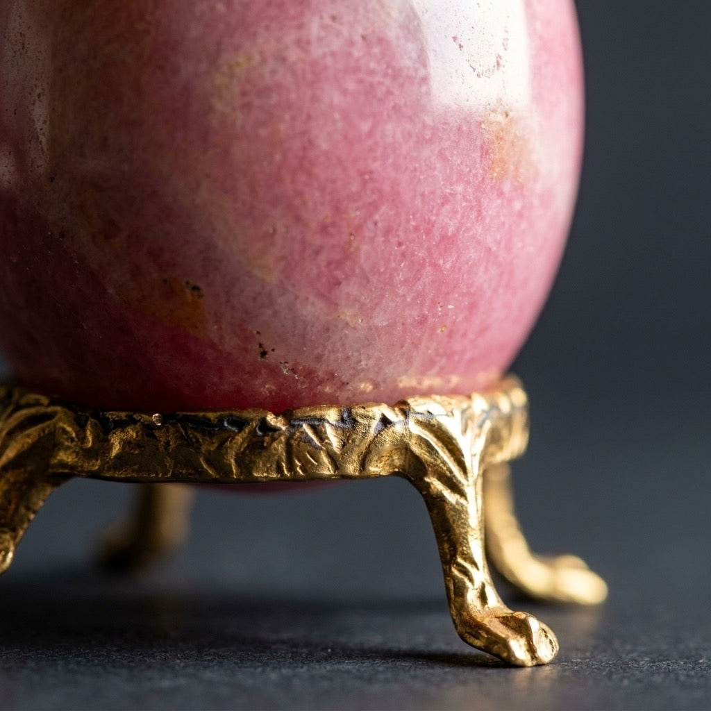 Rhodonite Stone Egg — Pink & Black Manganese Silicate, Polished, 167g — detail view
