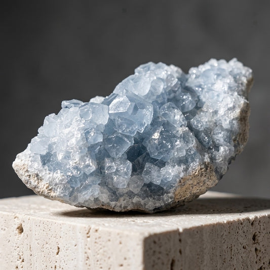 Blue Celestite Crystal Cluster — Pale Sky Blue, Natural Formation, 389g — main view