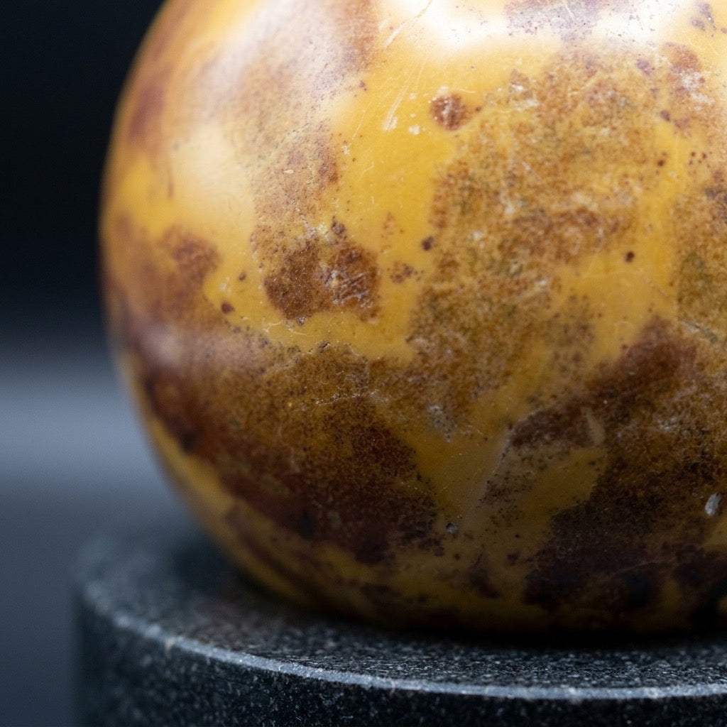 Polished Jasper Sphere — Warm Golden Yellow & Brown, 649g (1.43 lb) — detail view