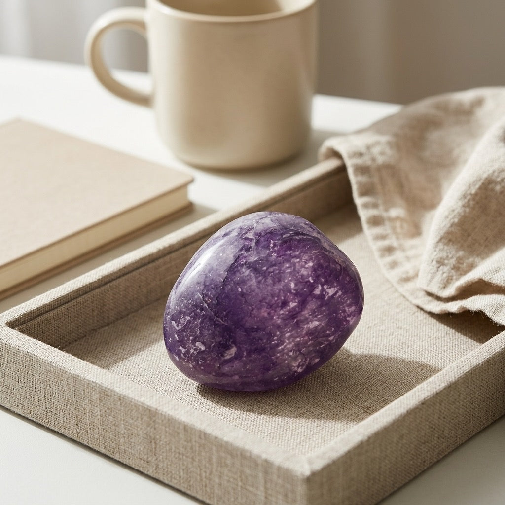 Chevron Amethyst Palm Stone — Dream Amethyst, Violet & White Banding, 23g — detail view