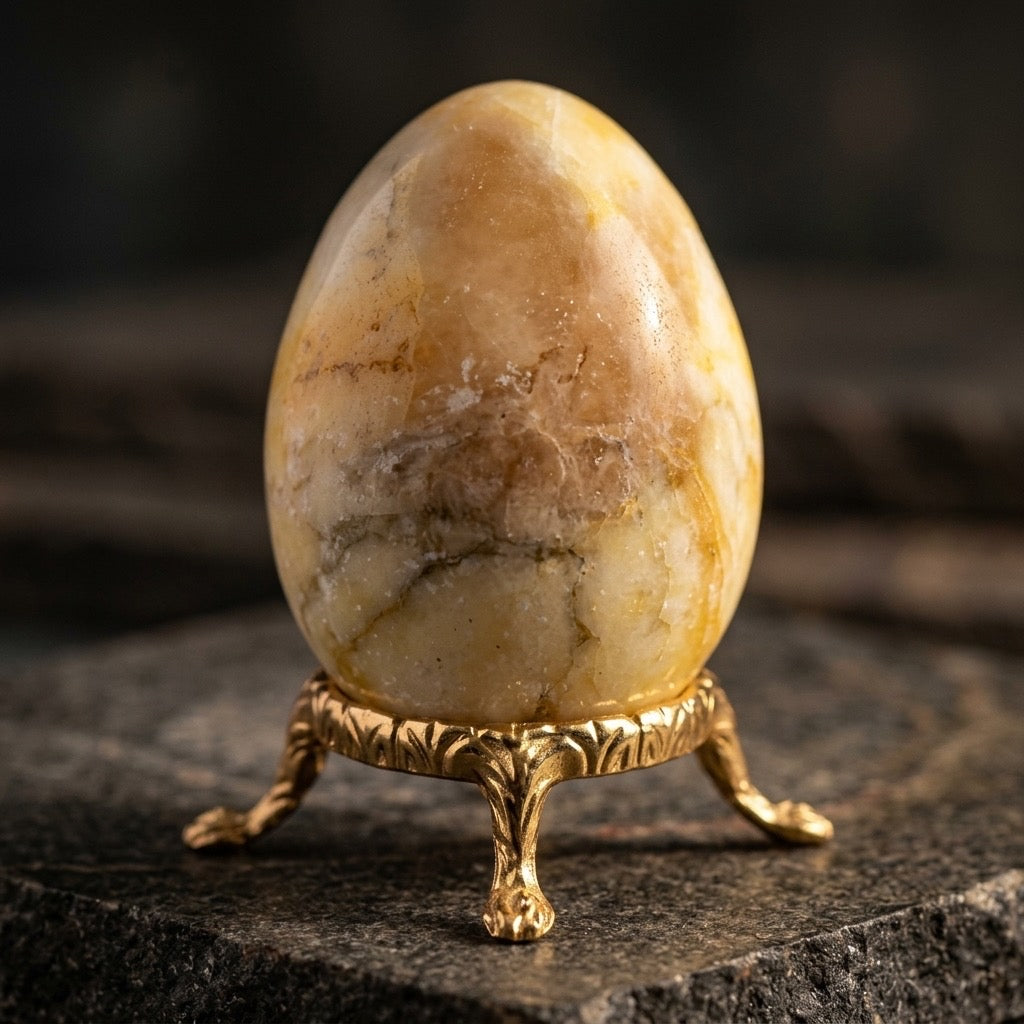 Alabaster Stone Egg — Warm Golden Tone, Semi-Translucent Veining, 122g — main view