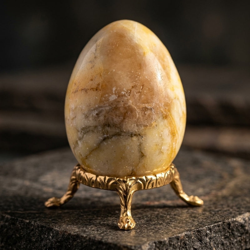 Alabaster Stone Egg — Warm Golden Tone, Semi-Translucent Veining, 122g — main view