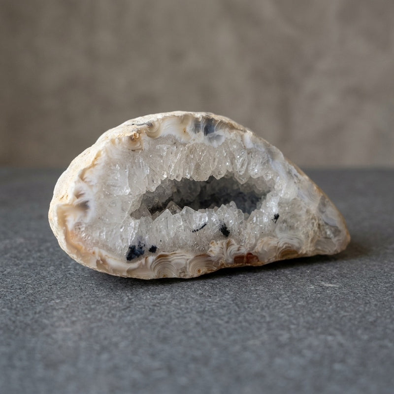 Agate Geode Half — Banded Chalcedony & Quartz Druzy — main view