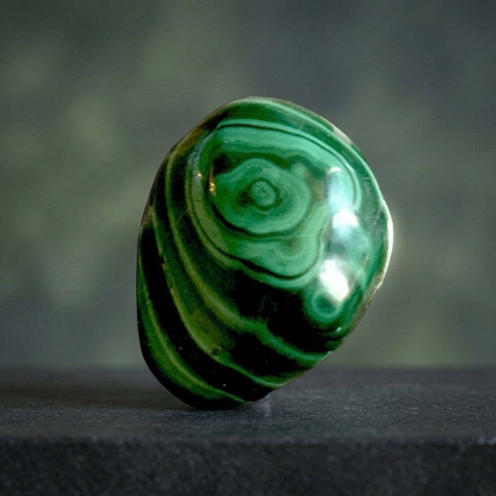 Malachite Specimen — Banded Green Copper Mineral, Swirling Pattern, 58g — main view
