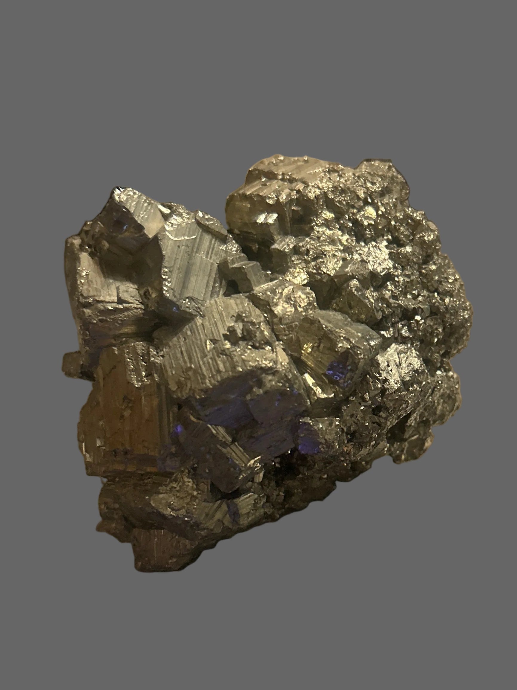 Natural Pyrite Crystal Cluster — Cubic Formations, Metallic Luster, 197g — detail view