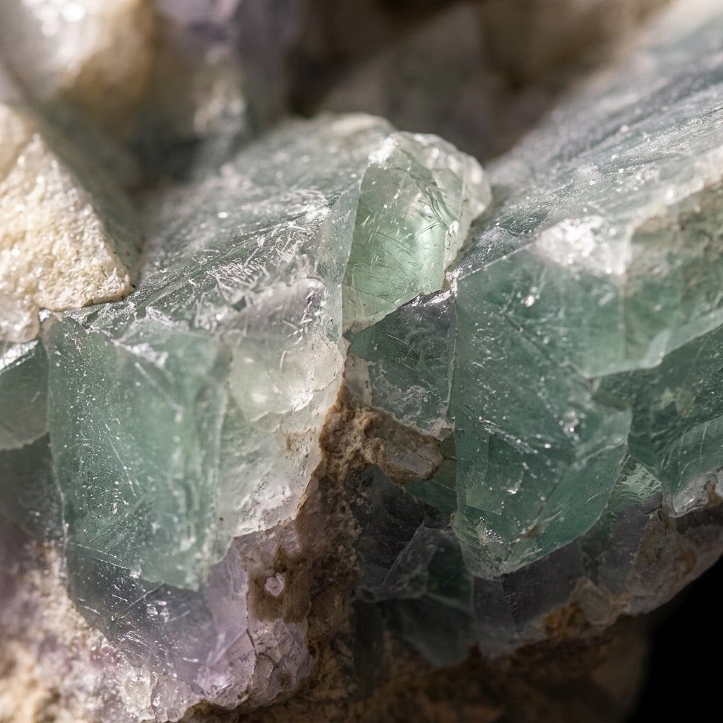 Fluorite Crystal Specimen — Banded Purple, Green & Blue, 1.14 lbs — detail view