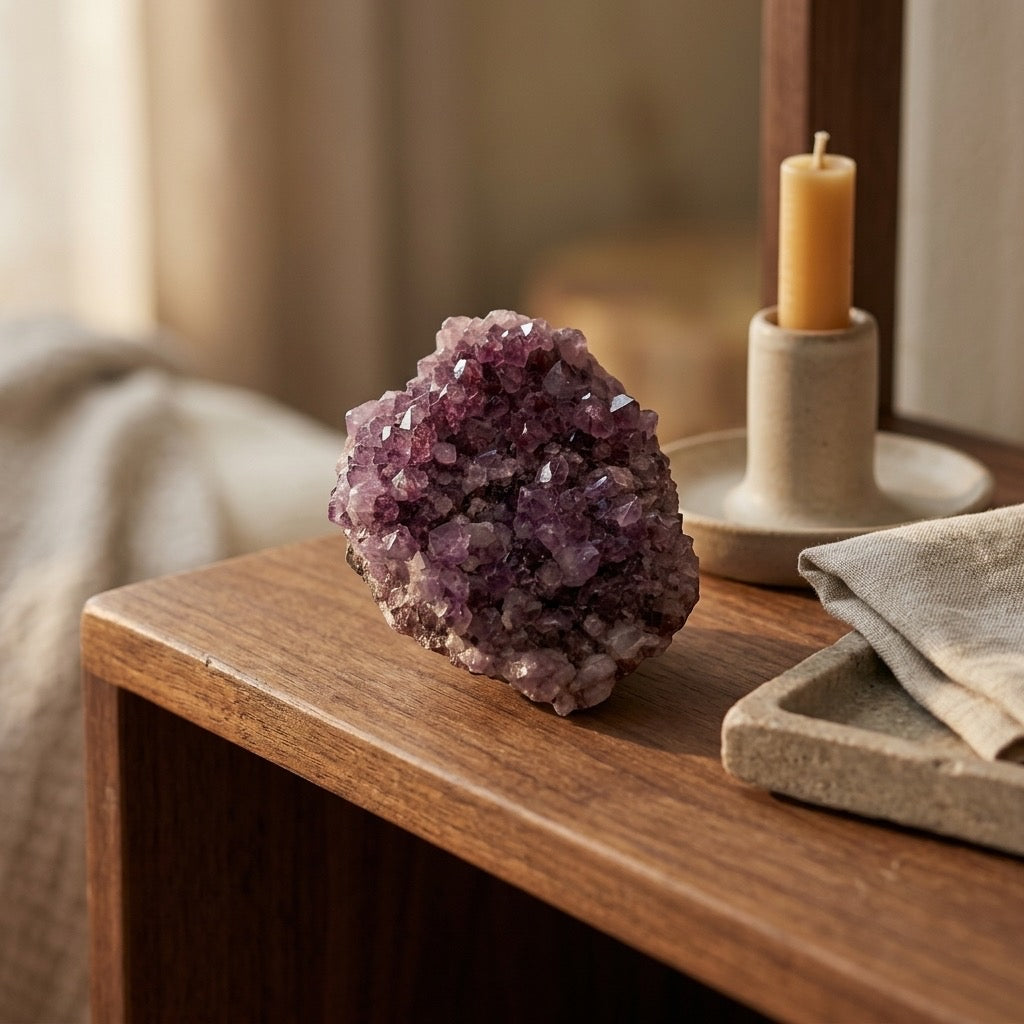 Natural Amethyst Quartz Cluster — Purple Points, Raw Geological Specimen, 227g — detail view