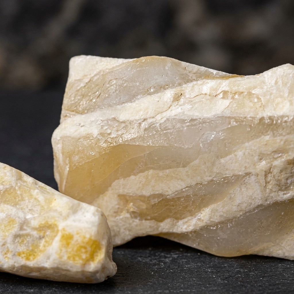 Honey Calcite Fragment Pair — Raw, Warm Amber Tones, 16g — detail view
